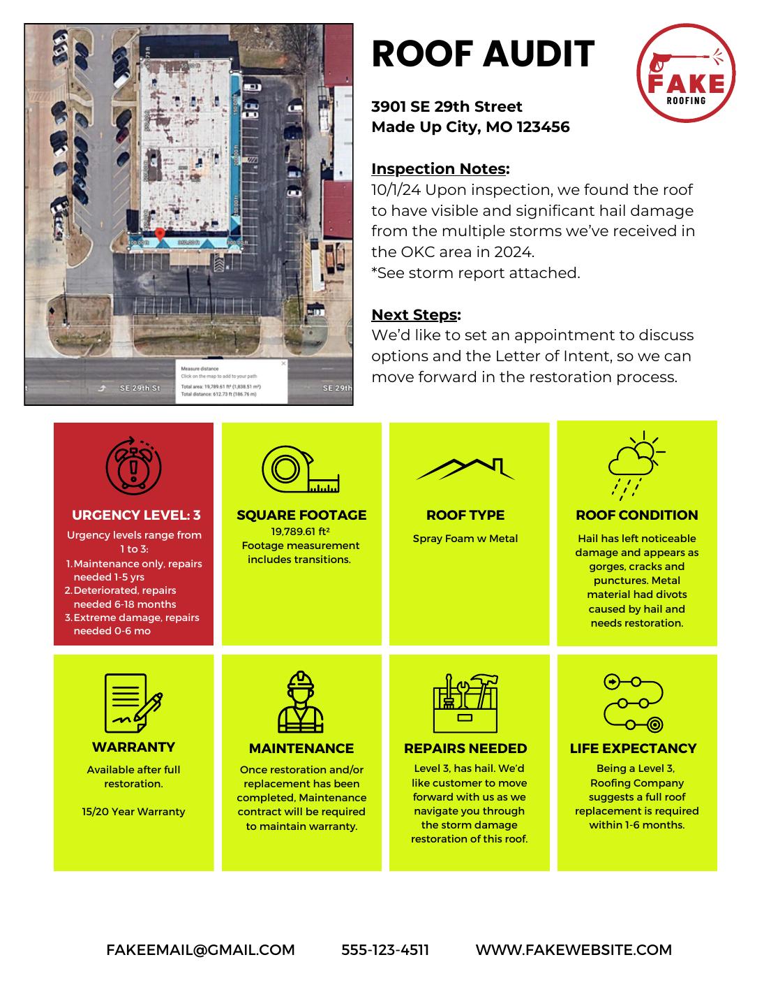 Preview of the MAX4 commercial Roof Audit one-page selling tool